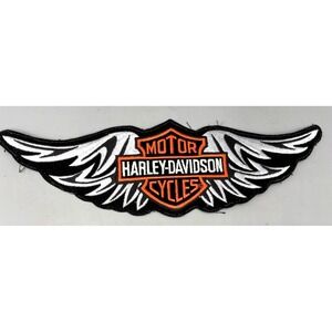 Harley Davidson Winged Logo Embroidered Patch Black White Orange 11.5"